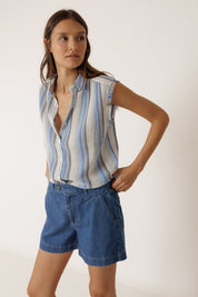 Shop Indi & Cold Lore Cotton Stripe Shirt Blue - Indi & Cold