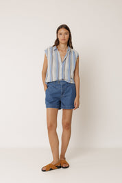 Shop Indi & Cold Lore Cotton Stripe Shirt Blue - Indi & Cold