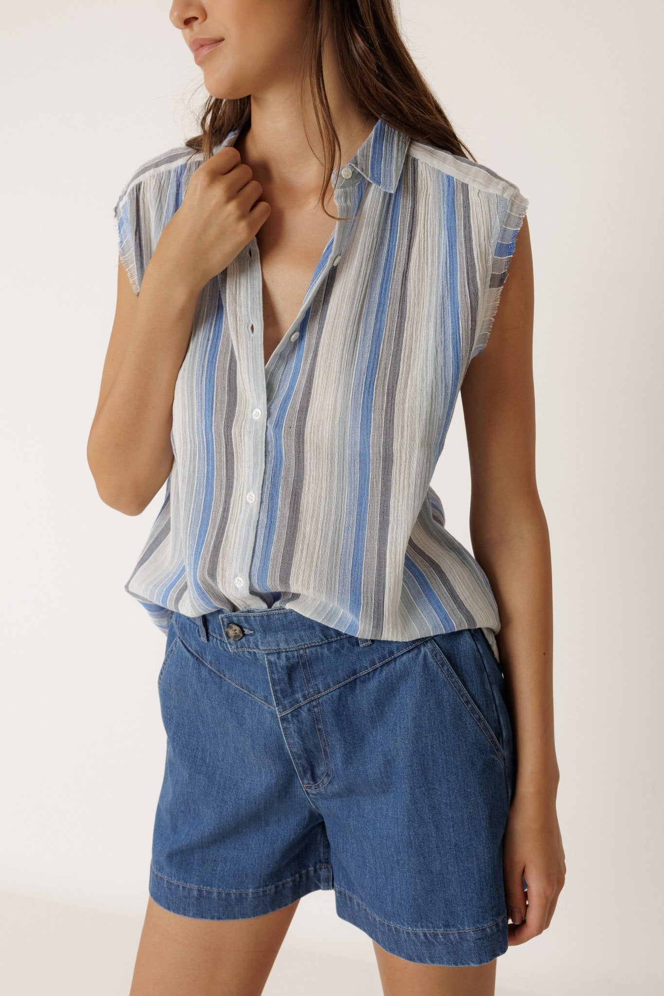 Shop Indi & Cold Lore Cotton Stripe Shirt Blue - Indi & Cold