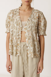 Shop Indi & Cold Micro Ruffle Shirt Khaki - Indi & Cold