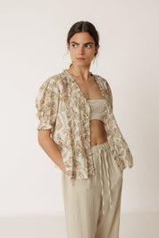 Shop Indi & Cold Micro Ruffle Shirt Khaki - Indi & Cold