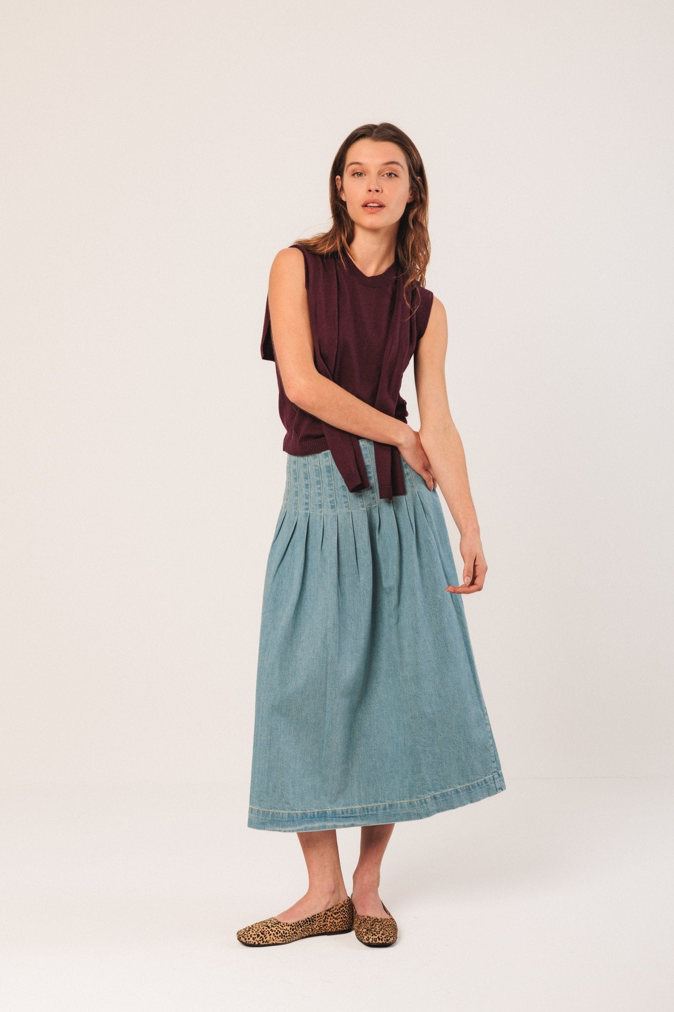 Shop Indi & Cold Pleated Denim Skirt - Indi & Cold