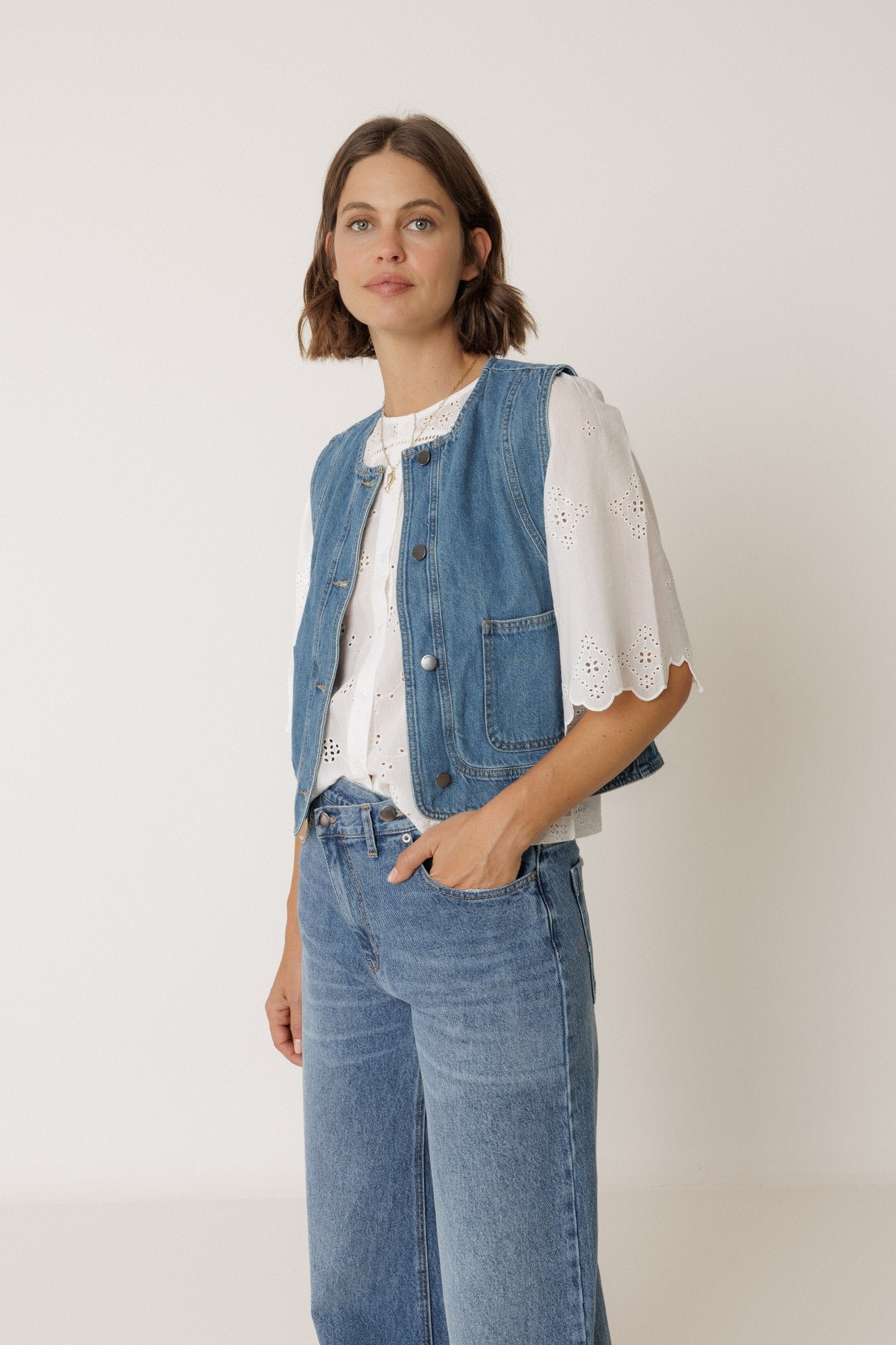 Shop Indi & Cold Schiffli Embroidered Boxy Shirt - Indi & Cold