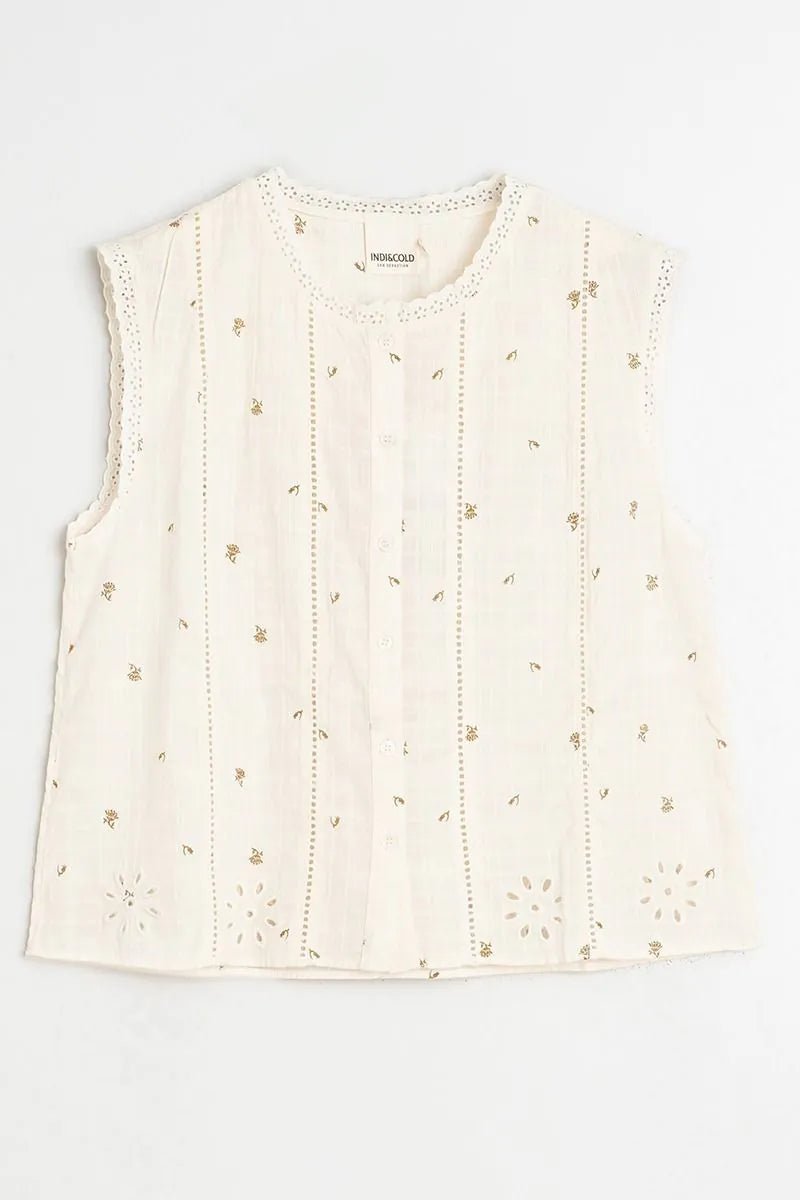 Shop Indi & Cold Stamp Print Shirt Ecru - Indi & Cold