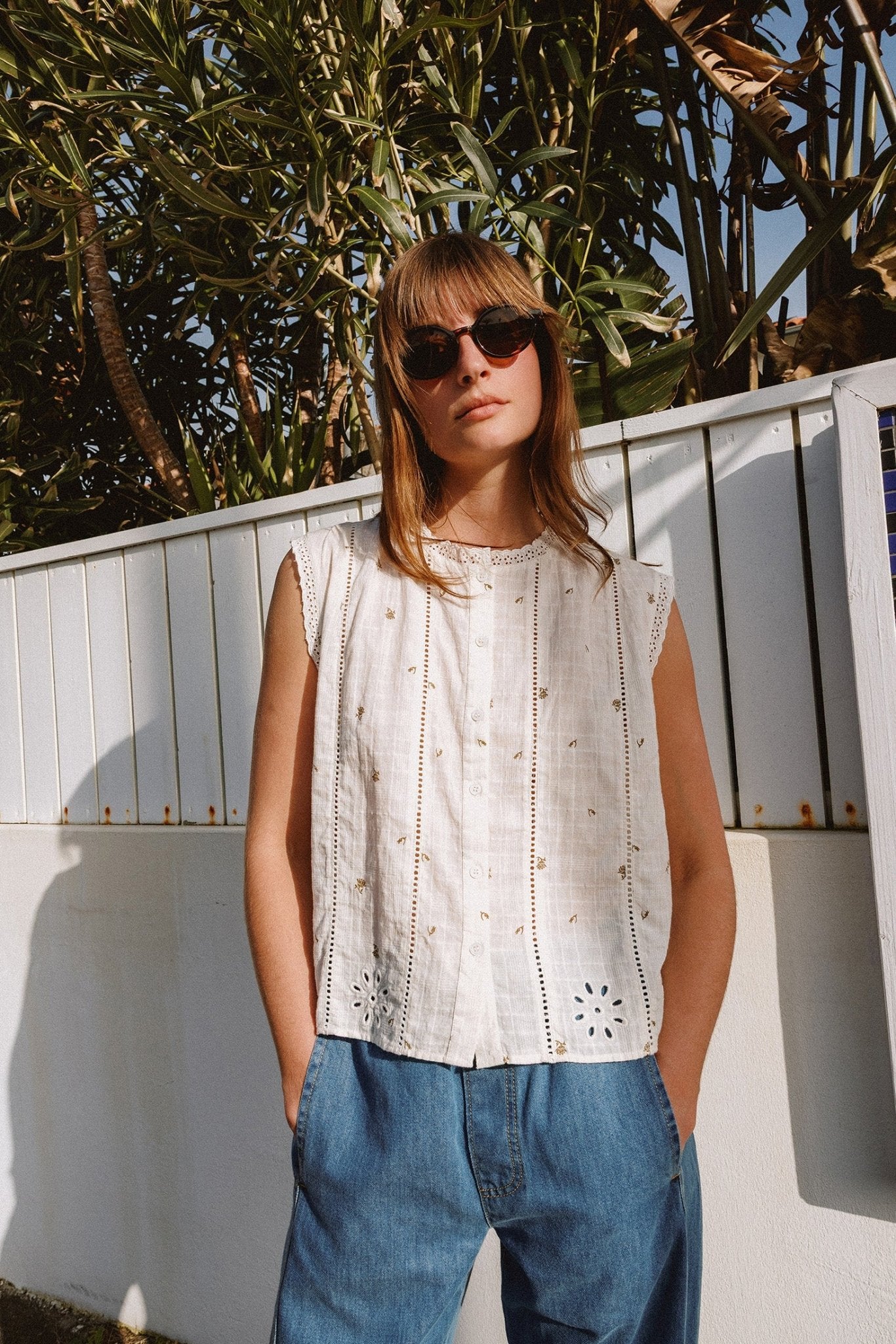 Shop Indi & Cold Stamp Print Shirt Ecru - Indi & Cold