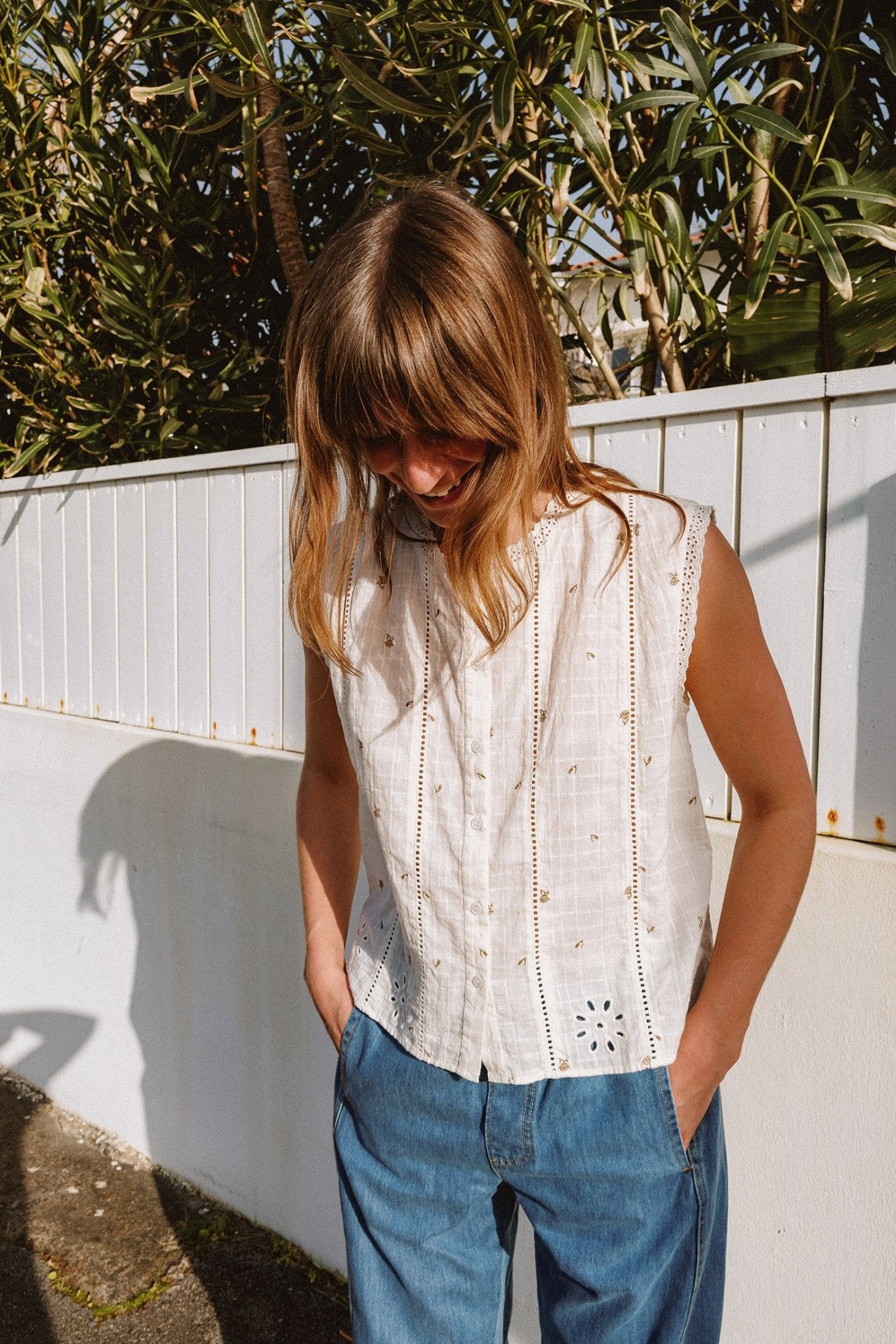 Shop Indi & Cold Stamp Print Shirt Ecru - Indi & Cold