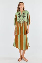 Shop Itami Cension Embroidered Kaftan Dress Khaki - Itami