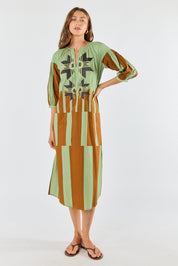 Shop Itami Cension Embroidered Kaftan Dress Khaki - Itami