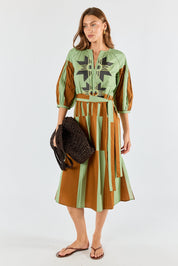 Shop Itami Cension Embroidered Kaftan Dress Khaki - Itami