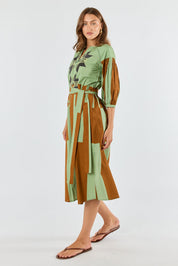 Shop Itami Cension Embroidered Kaftan Dress Khaki - Itami