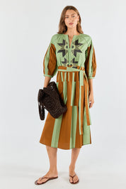 Shop Itami Cension Embroidered Kaftan Dress Khaki - Itami