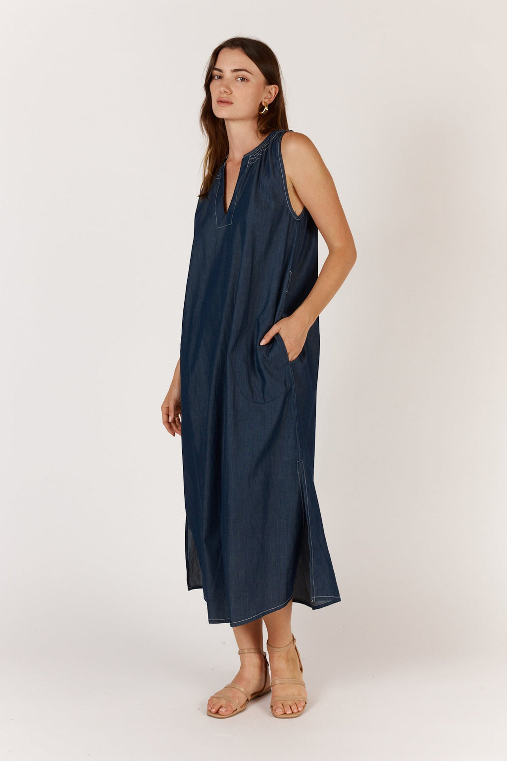 Shop Itami Denim Sleeveless Maxi Dress - Itami