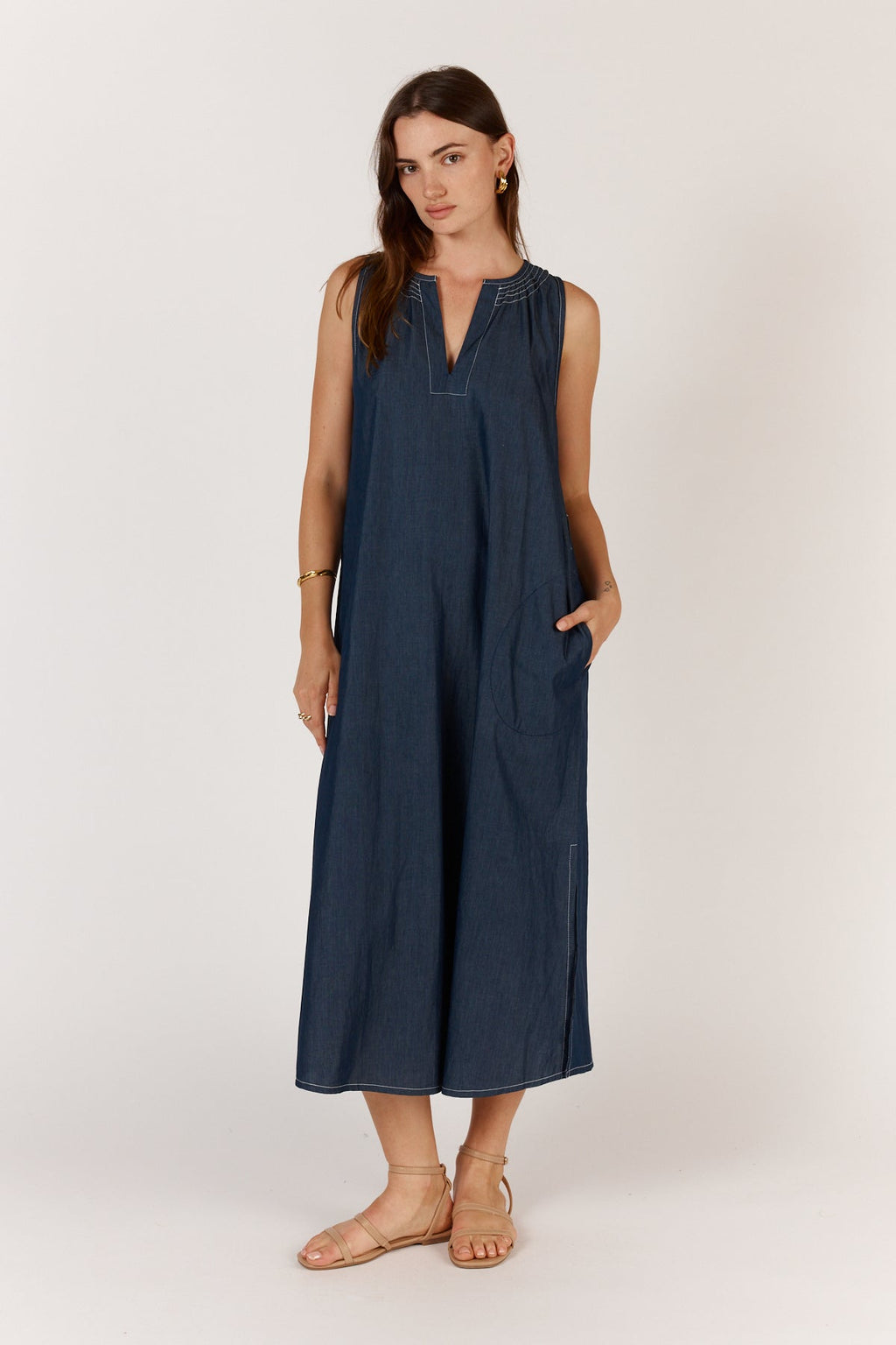 Shop Itami Denim Sleeveless Maxi Dress - Itami