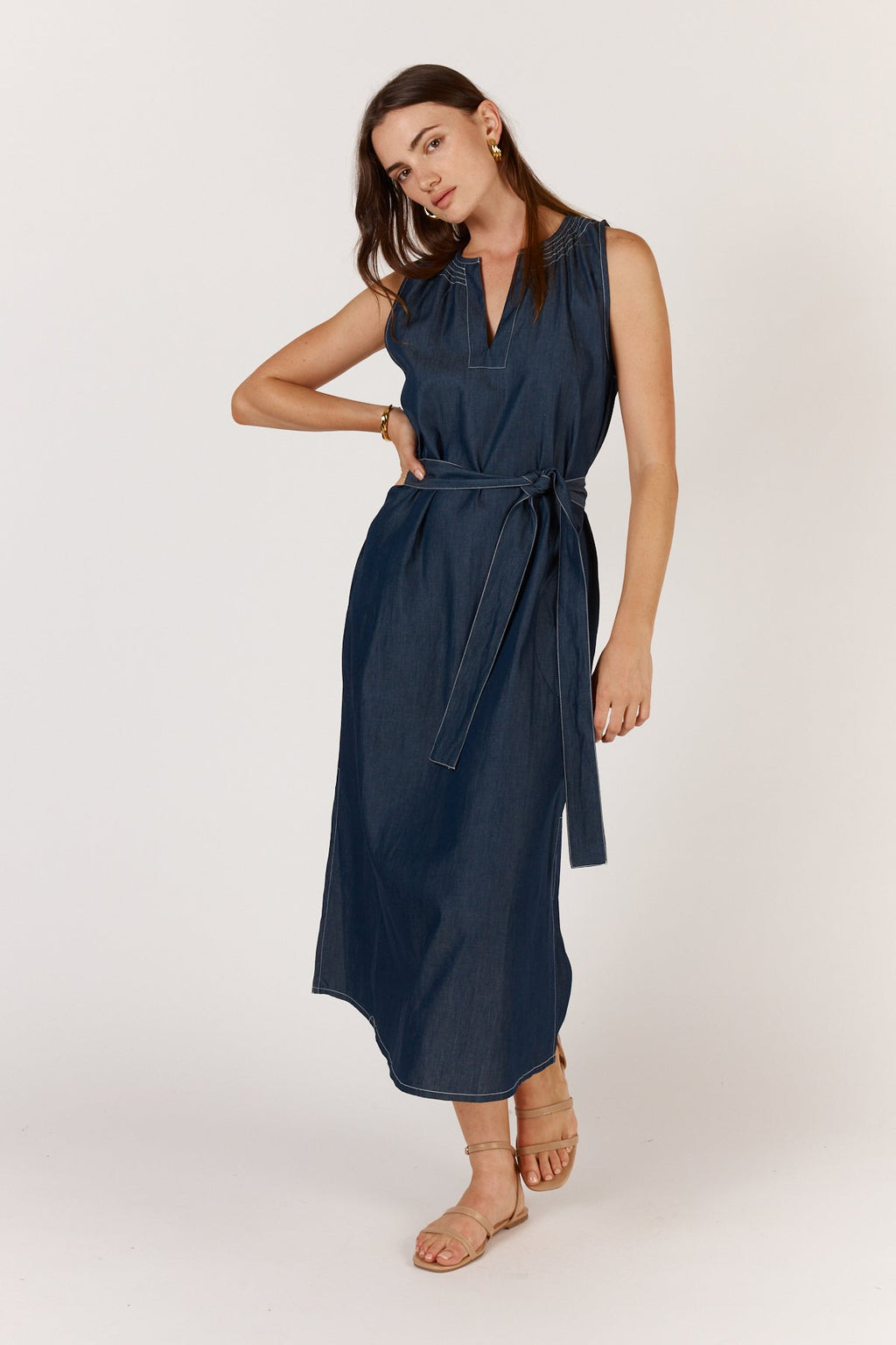 Shop Itami Denim Sleeveless Maxi Dress - Itami