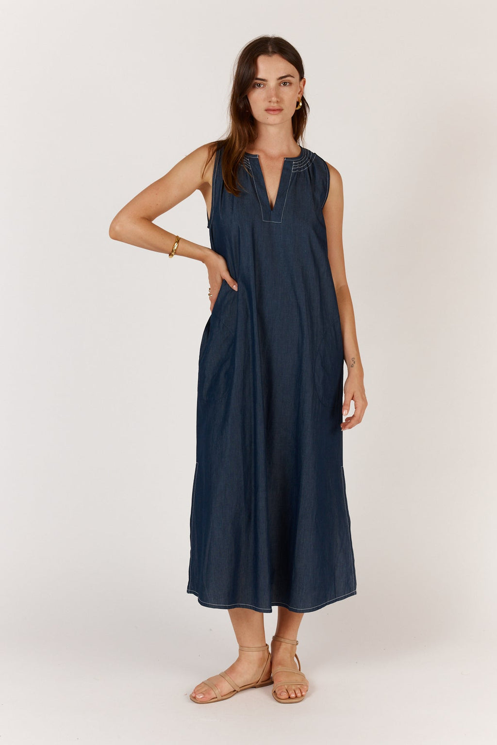 Shop Itami Denim Sleeveless Maxi Dress - Itami