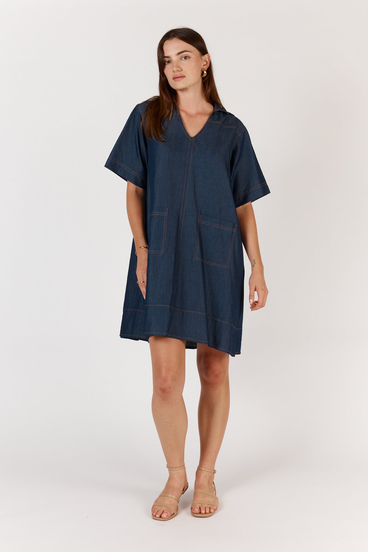 Shop Itami Denim V - Neck Dress - Itami