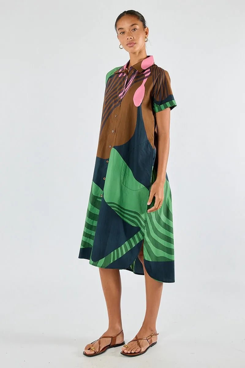 Shop Itami Papillon Cotton Button Midi Shirt Dress - Itami