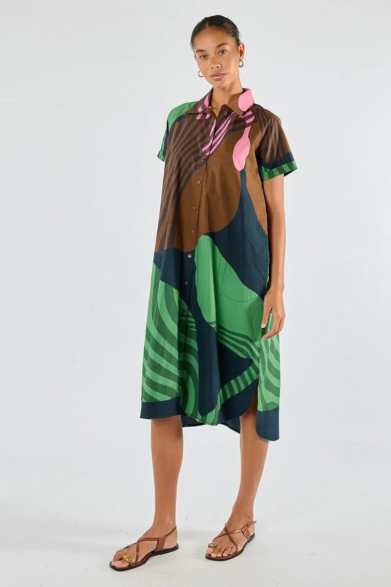 Shop Itami Papillon Cotton Button Midi Shirt Dress - Itami