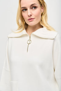Shop Jacquard Zipped Collar Sweater Style 243954│ Vanilla - Joseph Ribkoff