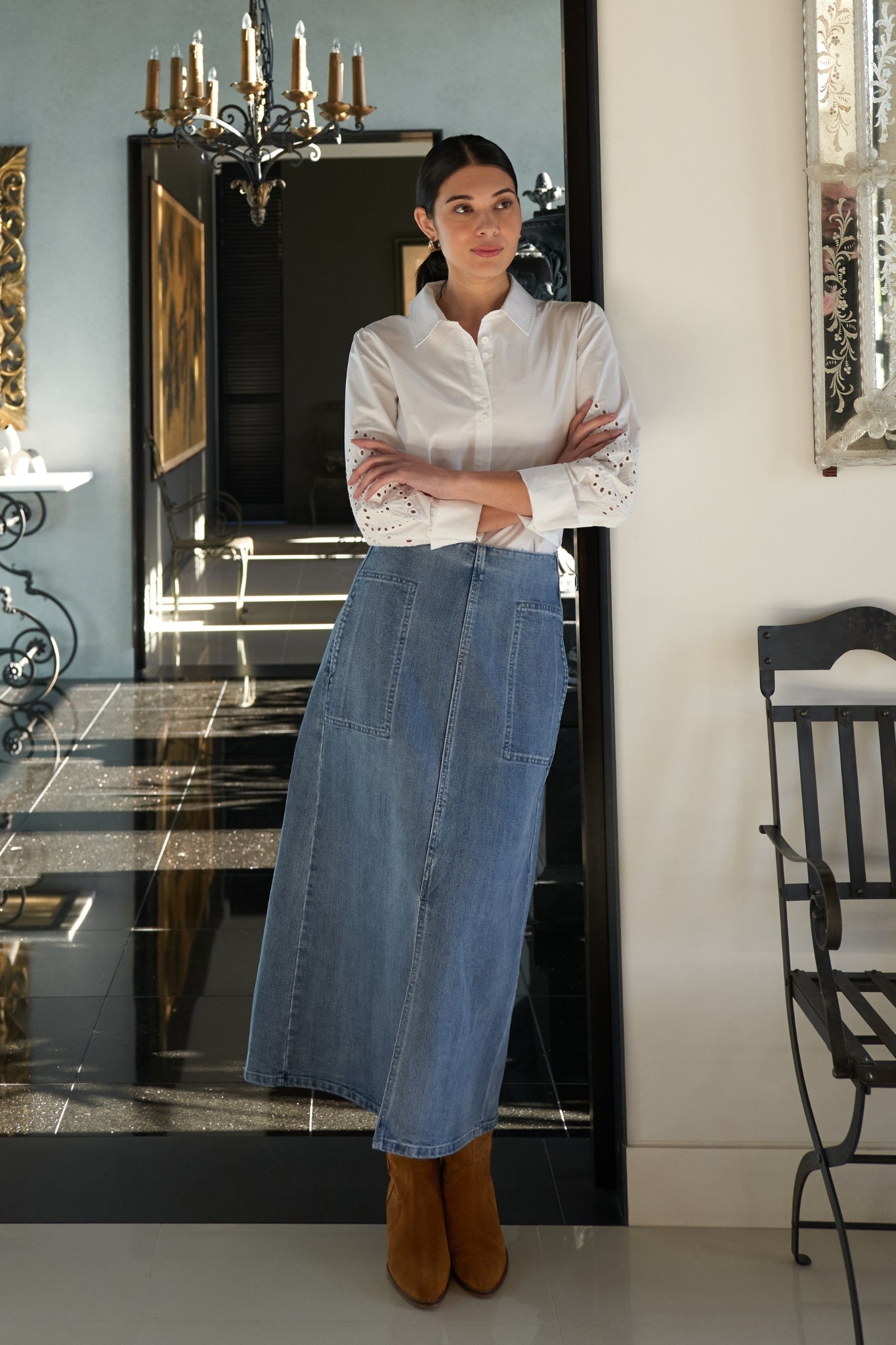 Shop Jean and Tonic Denim Skirt - Foil