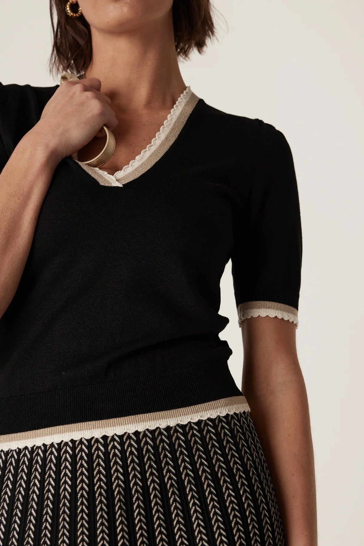 Shop Joelle Scallop Knit Top | Black - Cable Melbourne