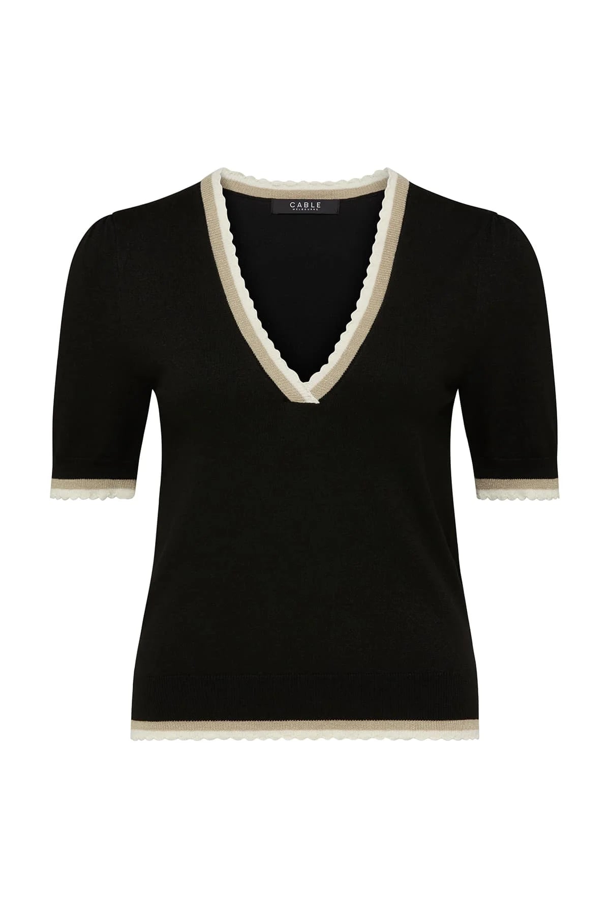 Shop Joelle Scallop Knit Top | Black - Cable Melbourne