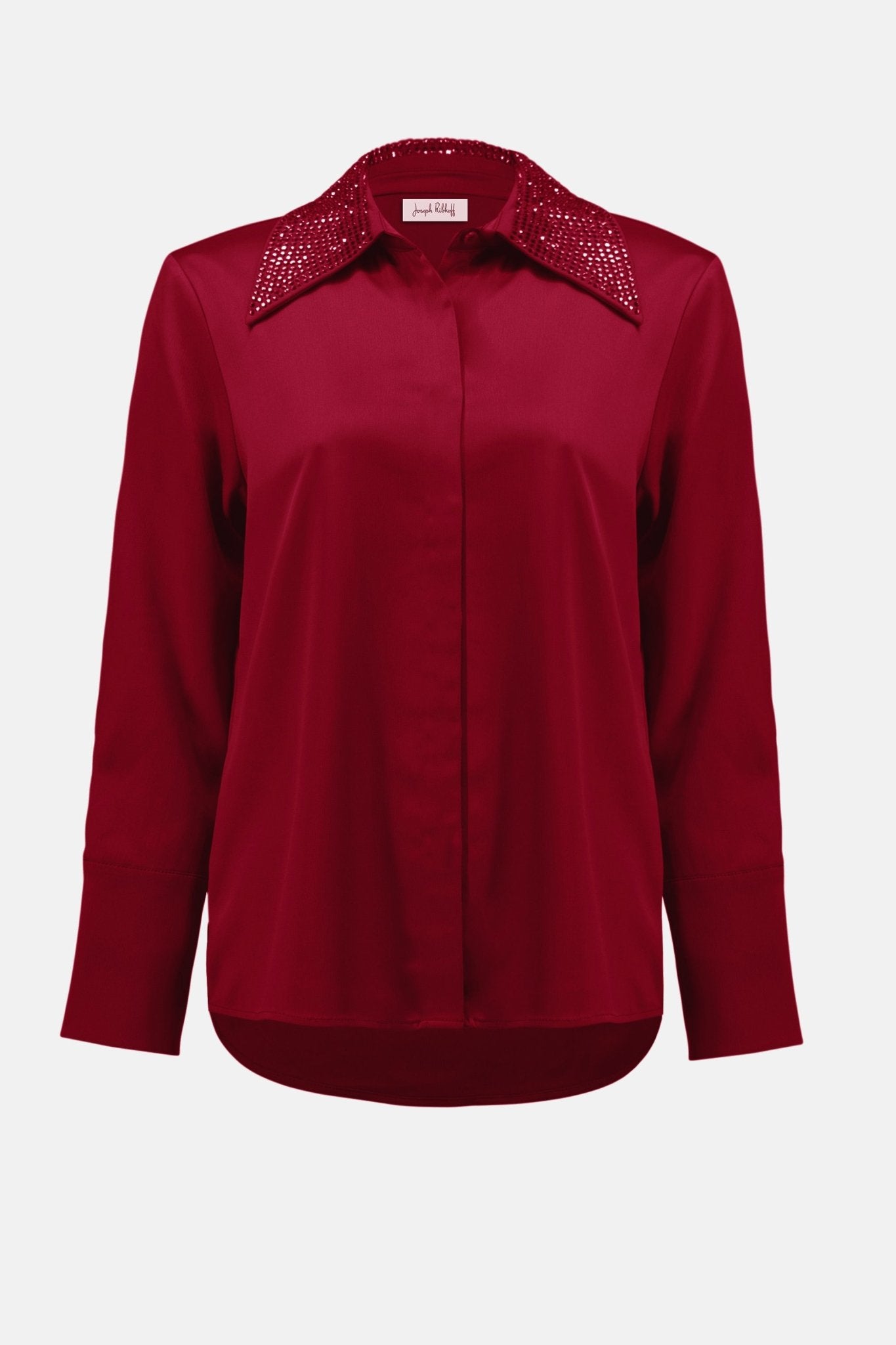 Shop Josepeh Ribkoff Satin Button - Front Blouse with Embellished Collar - Joseph Ribkoff