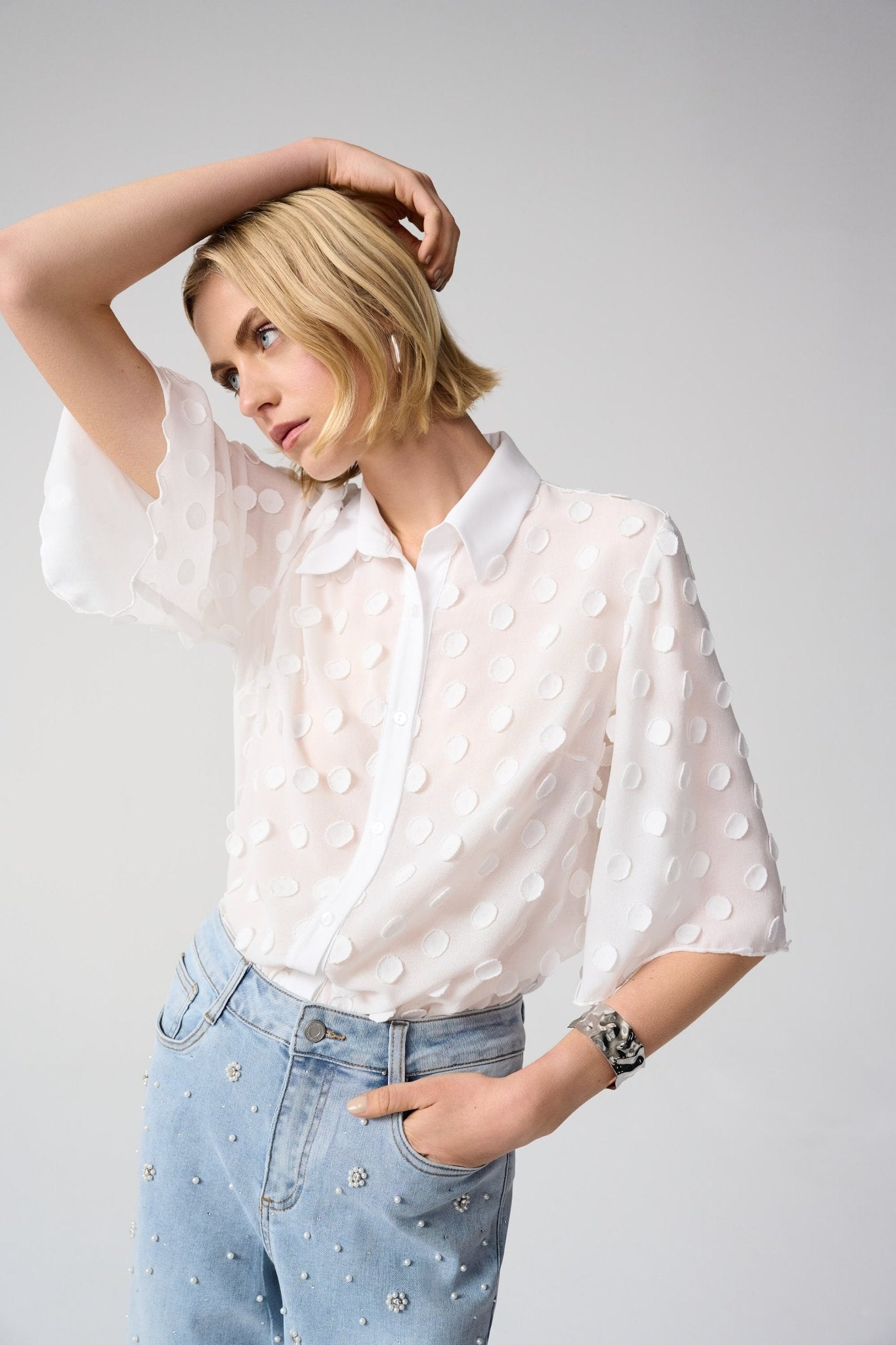 Shop Joseph Ribkoff 3D Dot Jacquard Boxy Blouse - Joseph Ribkoff