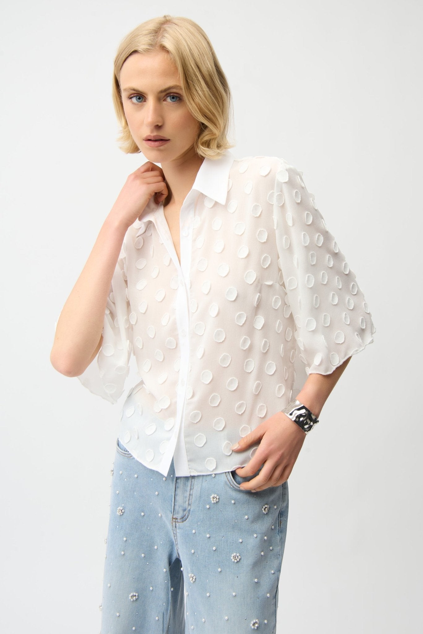 Shop Joseph Ribkoff 3D Dot Jacquard Boxy Blouse - Joseph Ribkoff