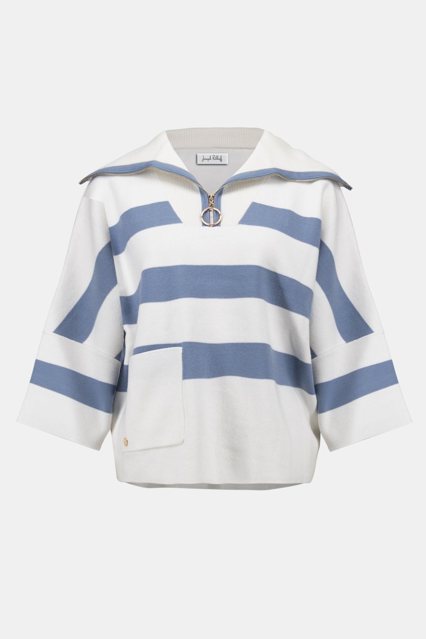 Shop Joseph Ribkoff Brushed Viscose Stripe Print Boxy Sweater with Zipped Collar 261983 - Joseph Ribkoff