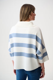 Shop Joseph Ribkoff Brushed Viscose Stripe Print Boxy Sweater with Zipped Collar 261983 - Joseph Ribkoff