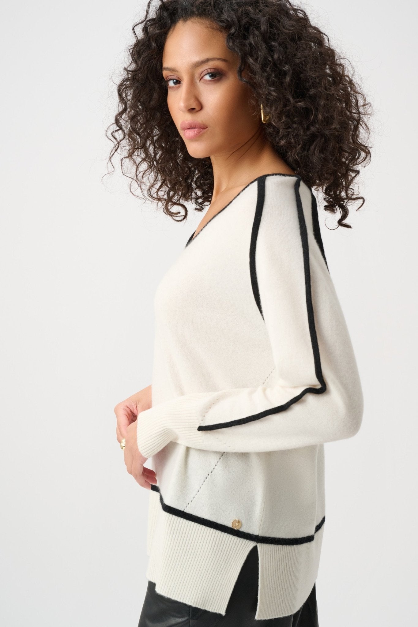 Shop Joseph Ribkoff Cashmere And Wool Contrast Trim Sweater - STELLA ROSE FASHIONS