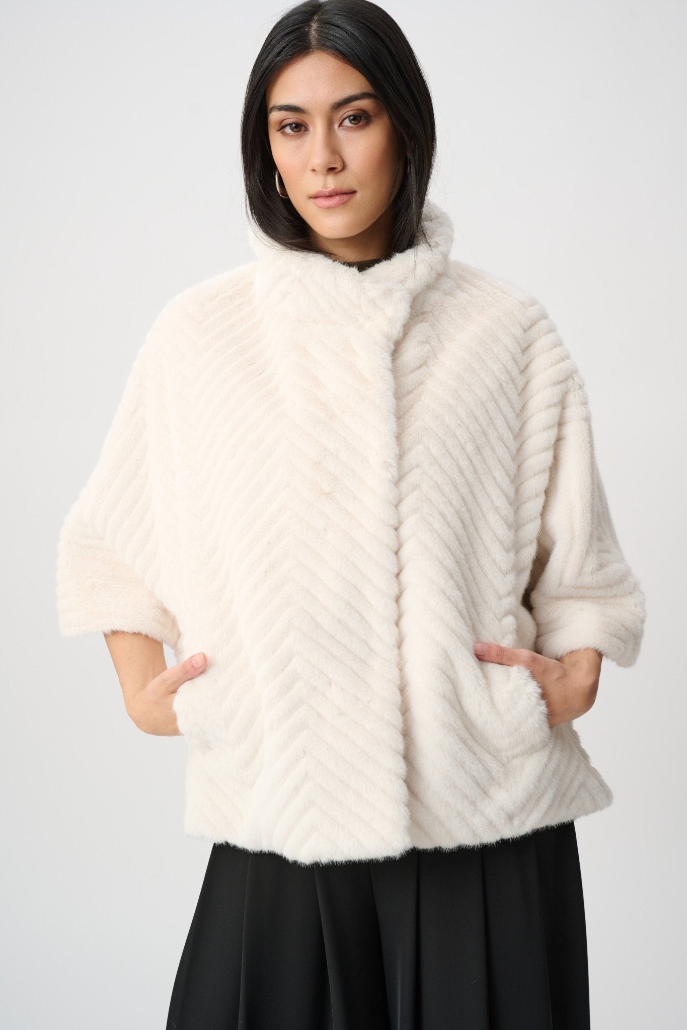 Shop Joseph Ribkoff Chevron Faux Fur Cape - Style Jacket - Joseph Ribkoff