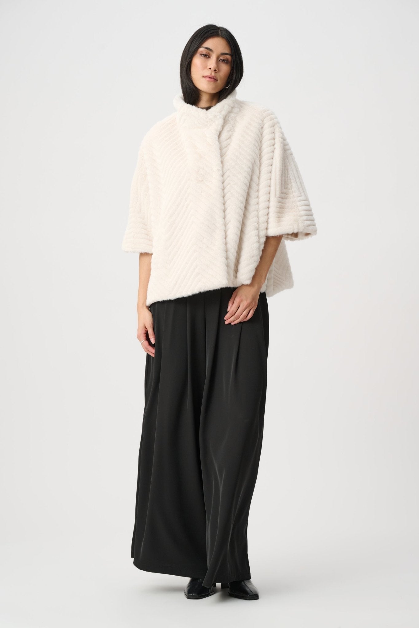 Shop Joseph Ribkoff Chevron Faux Fur Cape - Style Jacket - Joseph Ribkoff