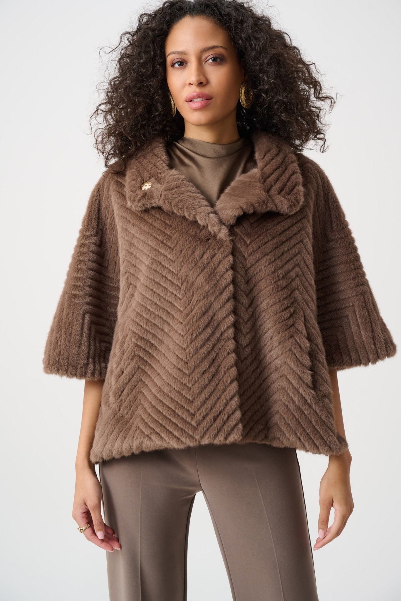 Shop Joseph Ribkoff Chevron Faux Fur Cape - Style Jacket - Joseph Ribkoff