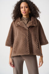 Joseph Ribkoff Chevron Faux Fur Cape-Style Jacket