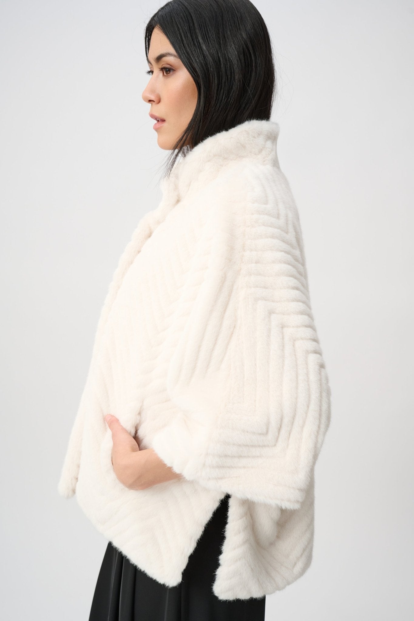Shop Joseph Ribkoff Chevron Faux Fur Cape - Style Jacket - Joseph Ribkoff