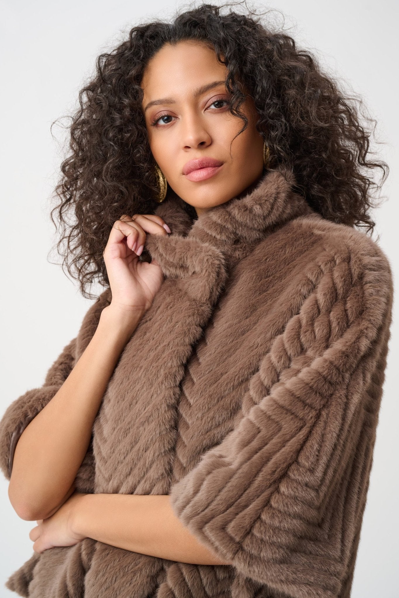 Shop Joseph Ribkoff Chevron Faux Fur Cape - Style Jacket - Joseph Ribkoff