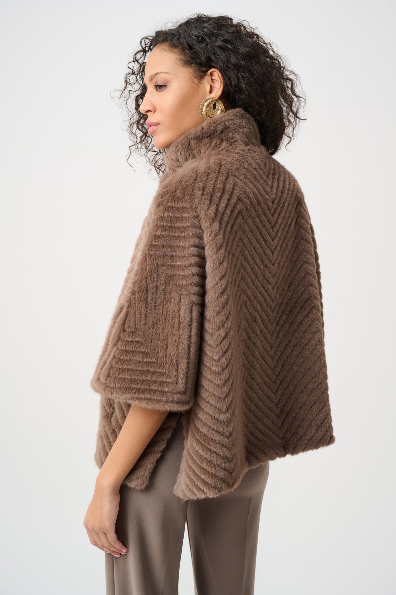 Shop Joseph Ribkoff Chevron Faux Fur Cape - Style Jacket - Joseph Ribkoff