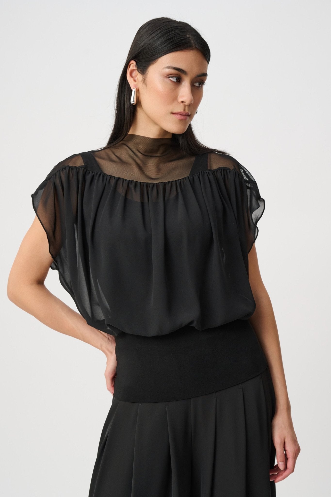 Shop Joseph Ribkoff Chiffon & Silky Knit Blouson Top - Joseph Ribkoff