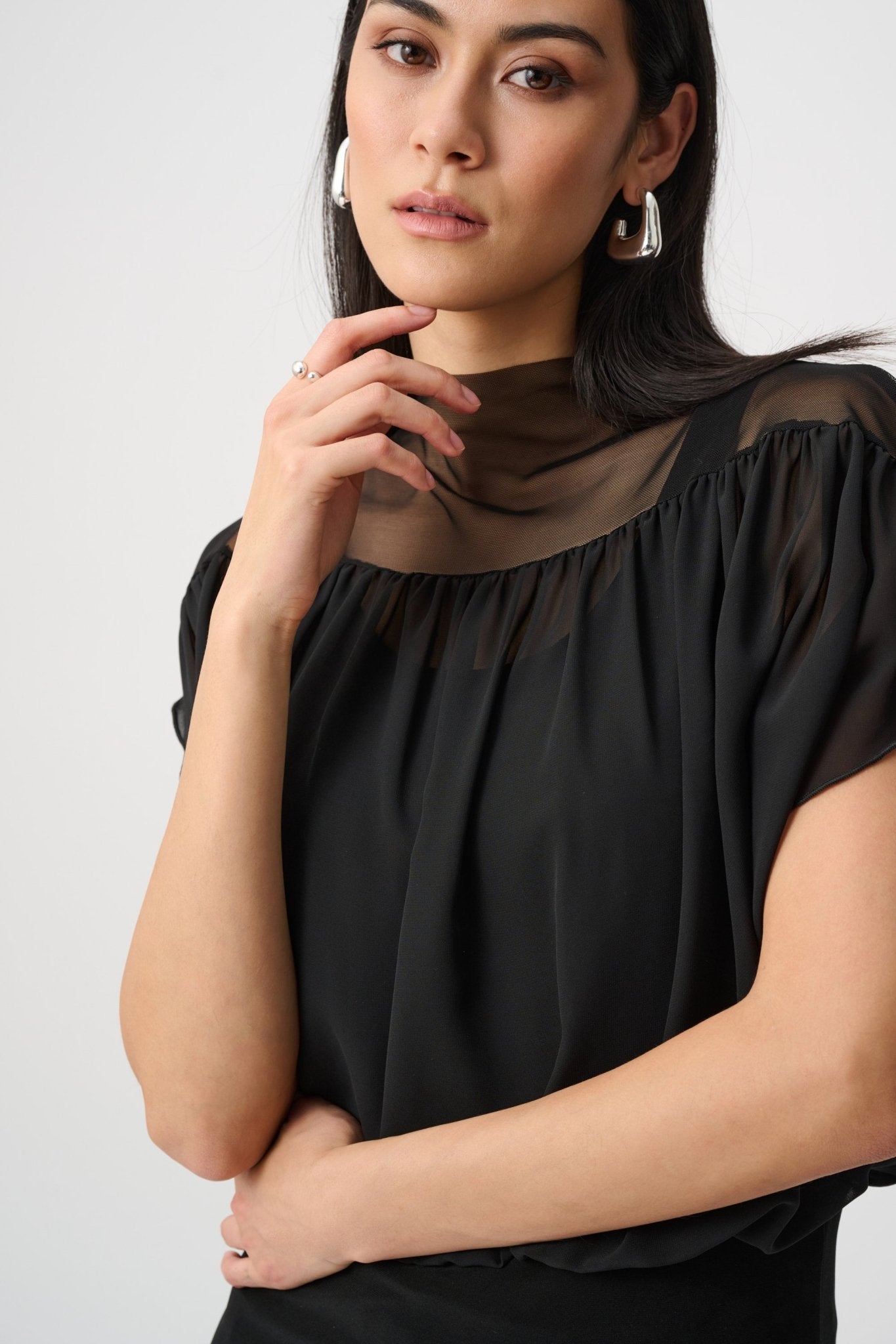 Shop Joseph Ribkoff Chiffon & Silky Knit Blouson Top - Joseph Ribkoff