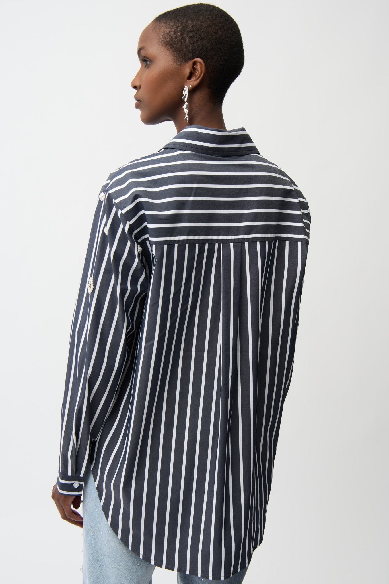 Shop Joseph Ribkoff Cotton Stripe Blouse With Rhinestones - Joseph Ribkoff