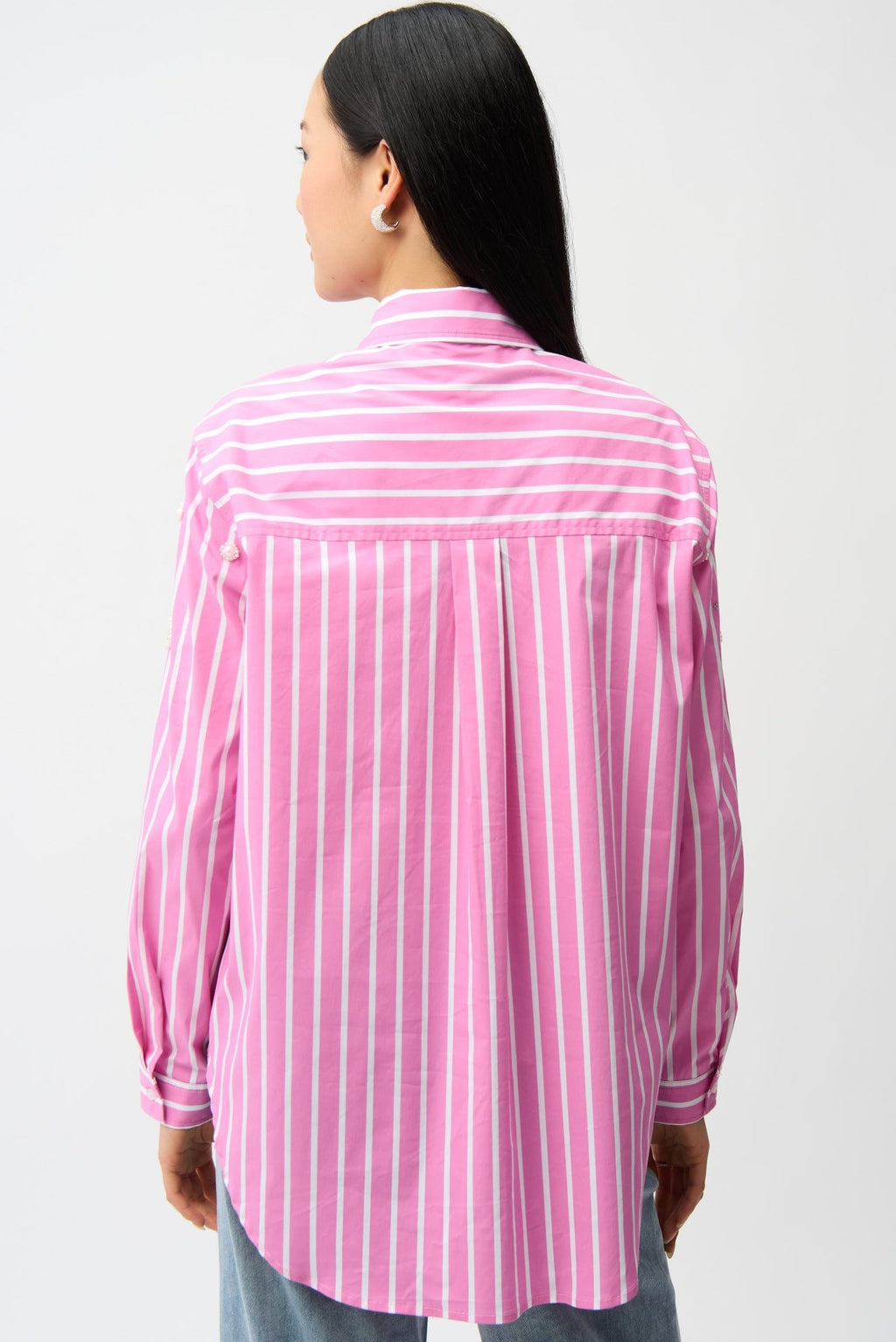 Shop Joseph Ribkoff Cotton Stripe Blouse With Rhinestones - Joseph Ribkoff