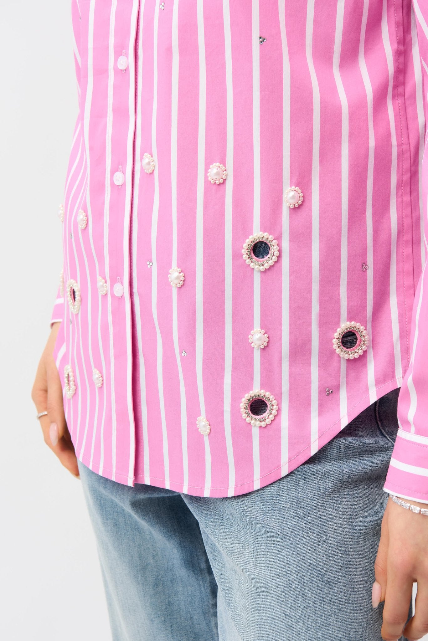 Shop Joseph Ribkoff Cotton Stripe Blouse With Rhinestones - Joseph Ribkoff