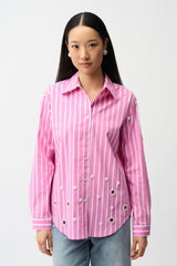 Joseph Ribkoff Cotton Stripe Rhinestone Blouse