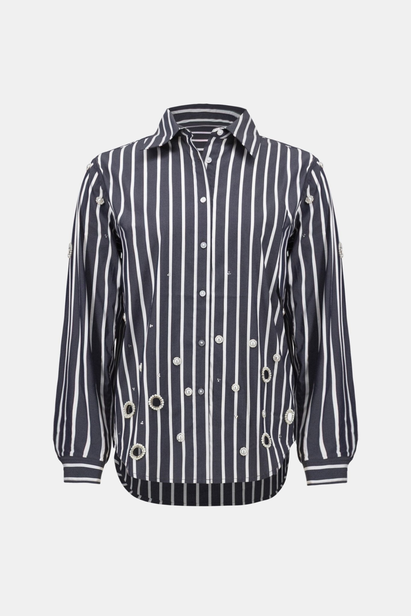 Shop Joseph Ribkoff Cotton Stripe Blouse With Rhinestones - Joseph Ribkoff