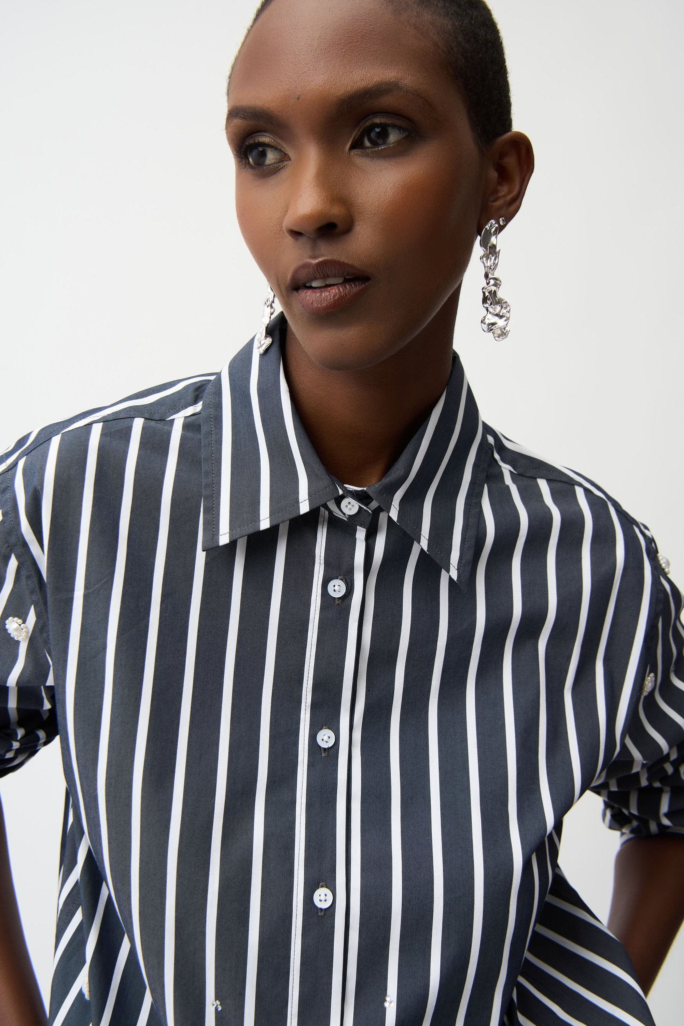 Shop Joseph Ribkoff Cotton Stripe Blouse With Rhinestones - Joseph Ribkoff