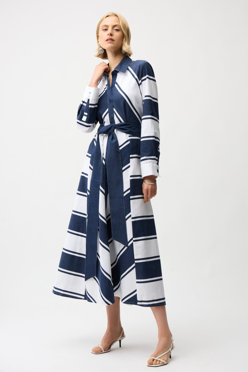 Shop Joseph Ribkoff Cotton Stripe Fit and Flare Shirt Dress - Joseph Ribkoff