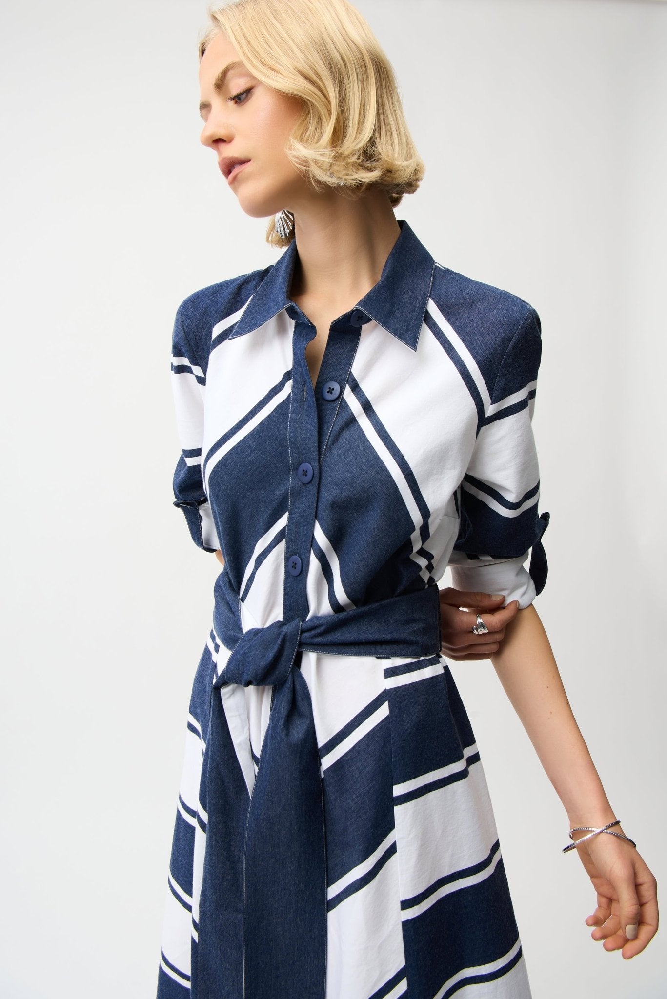 Shop Joseph Ribkoff Cotton Stripe Fit and Flare Shirt Dress - Joseph Ribkoff