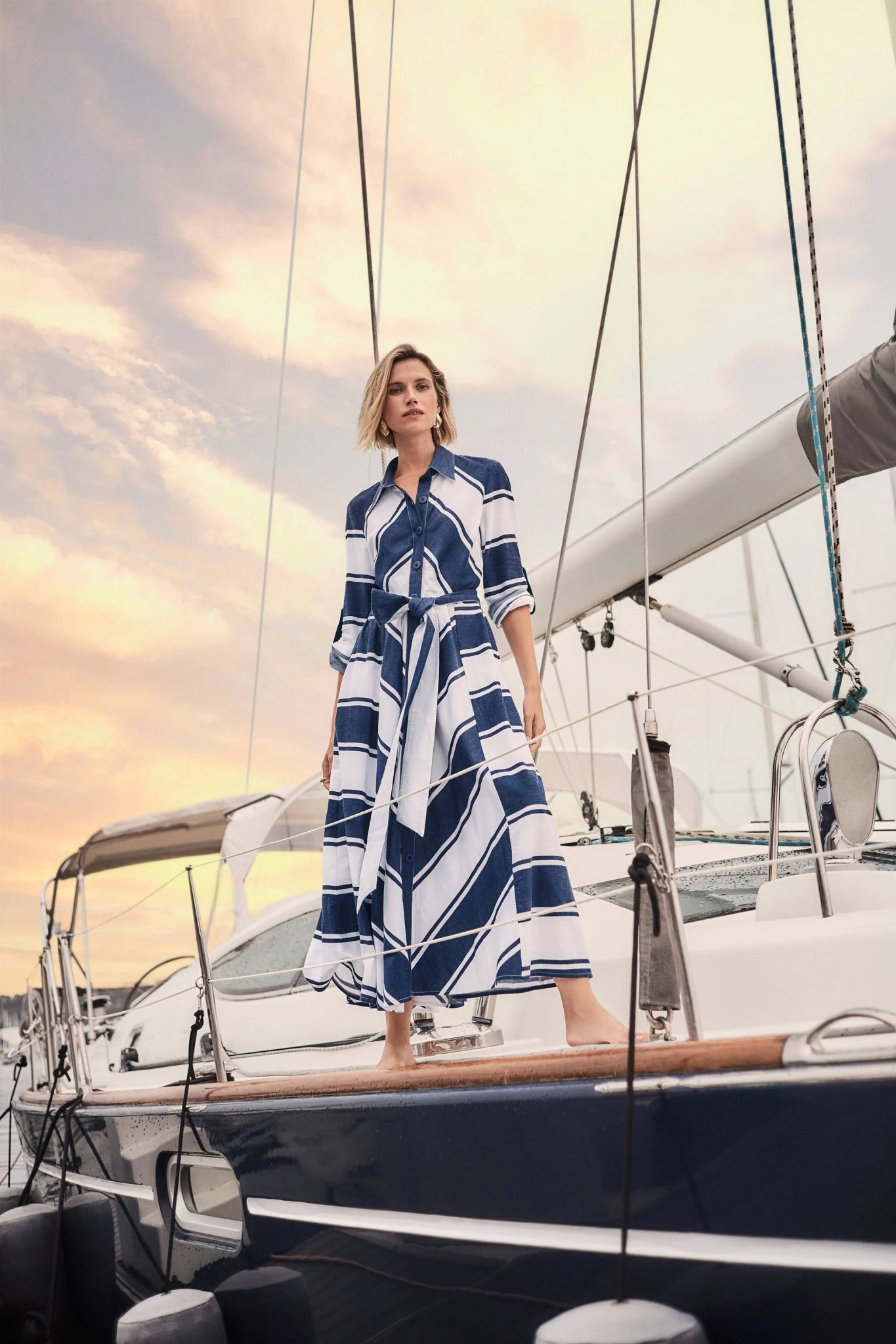 Shop Joseph Ribkoff Cotton Stripe Fit and Flare Shirt Dress - Joseph Ribkoff